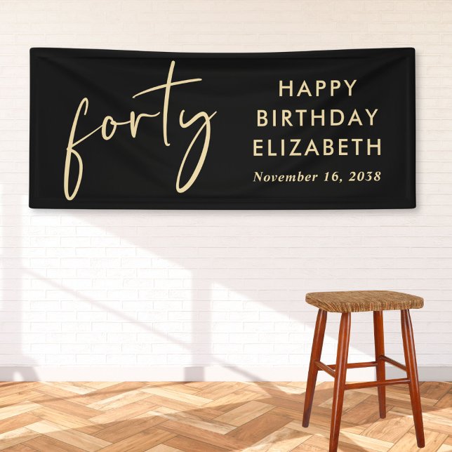 Chic Black Gold 40. Geburtstag Party Banner (Von Creator hochgeladen)