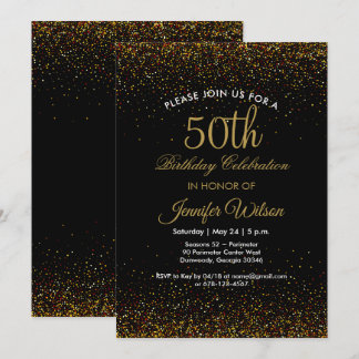 Chic Black & Gold 50. Geburtstag Einladung
