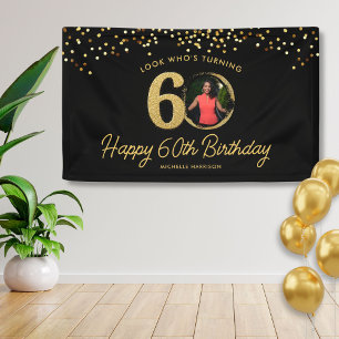 Chic Black Gold 60. Geburtstagsparty Custom Foto Banner
