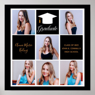 Chic Black Gold Abschluss Senior Portrait Foto Poster