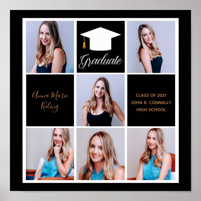 Chic Black Gold Abschluss Senior Portrait Foto Poster (Vorne)