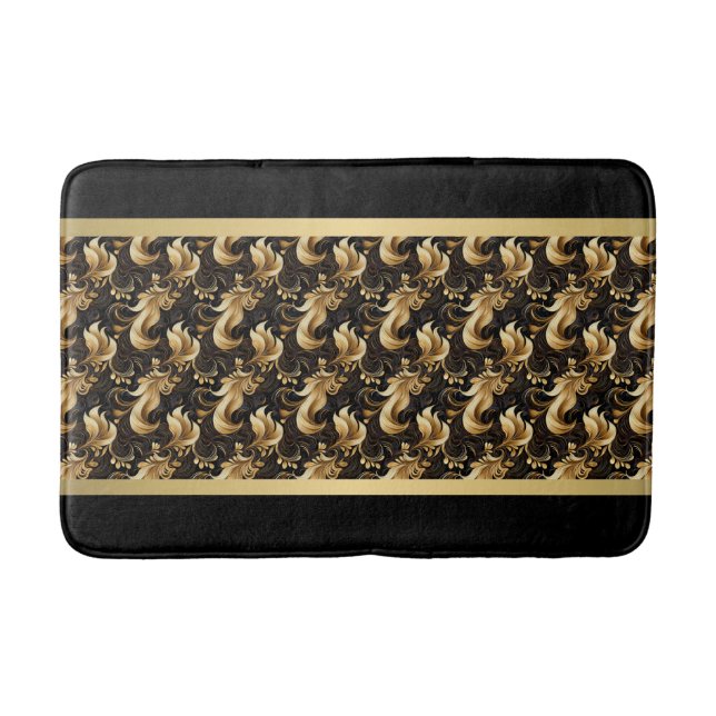 Chic Black & Gold Abstraktes Muster Badematte (Vorderseite)