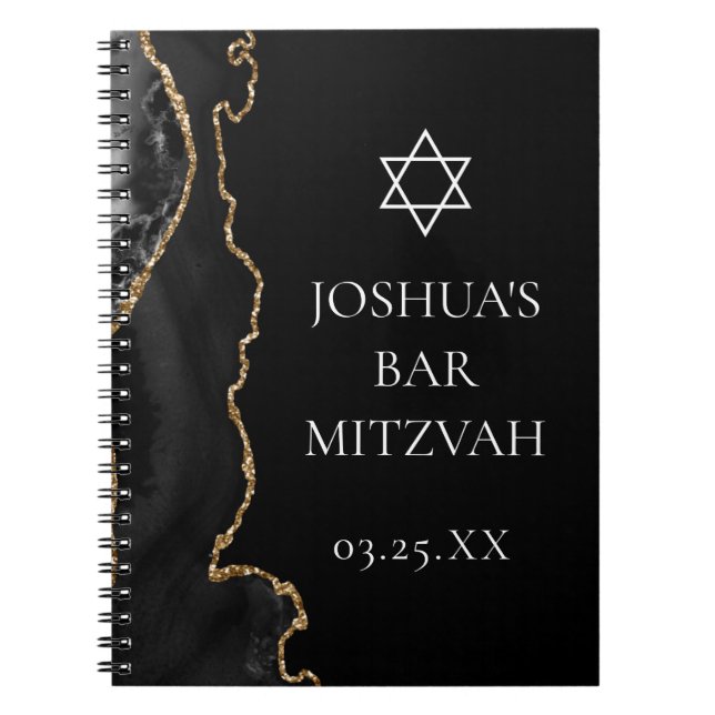 Chic Black Gold Agate Bar Mitzvah Custom Notizblock (Vorderseite)