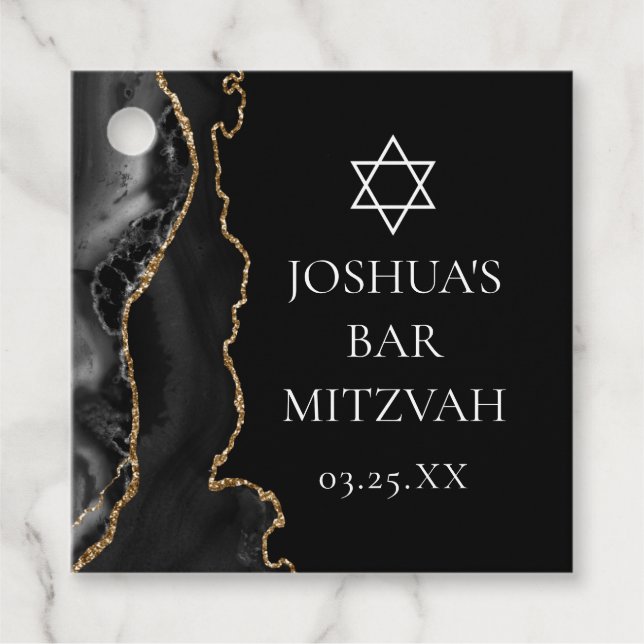 Chic Black Gold Agate Bar Mitzvah Custom Party Geschenkanhänger (Vorderseite)
