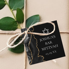 Chic Black Gold Agate Bar Mitzvah Custom Party Geschenkanhänger