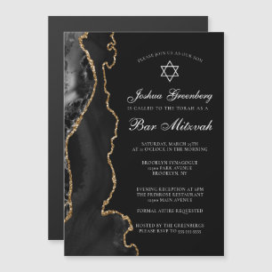 Chic Black Gold Agate Bar Mitzvah Party Magneteinladung