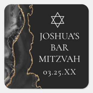 Chic Black Gold Agate Bar Mitzvah Party Quadratischer Aufkleber