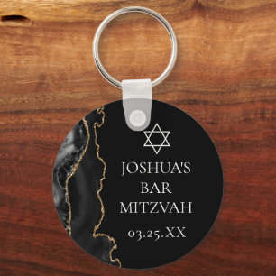 Chic Black Gold Agate Bar Mitzvah Party Schlüsselanhänger