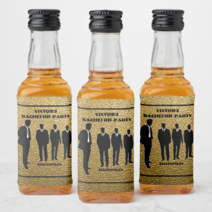 Chic Black & Gold Bachelor Party Alkoholflaschenetikett