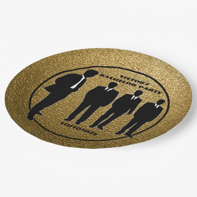 Chic Black & Gold Bachelor Party Pappteller (Schrägansicht)