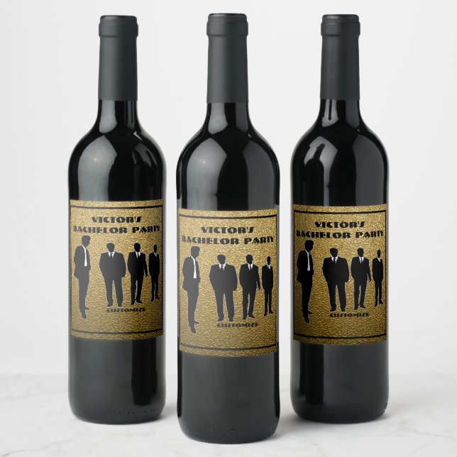 Chic Black & Gold Bachelor Party Weinetikett (Flaschen)