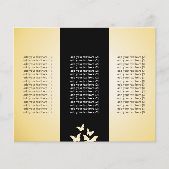 Chic Black & Gold Butterflies Tri-Falten Flyer (Vorderseite)