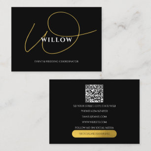 Chic Black & Gold Calligraphy Script QR Code Visitenkarte