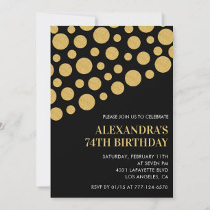 Chic Black Gold Confetti 74. Geburtstag Einladung
