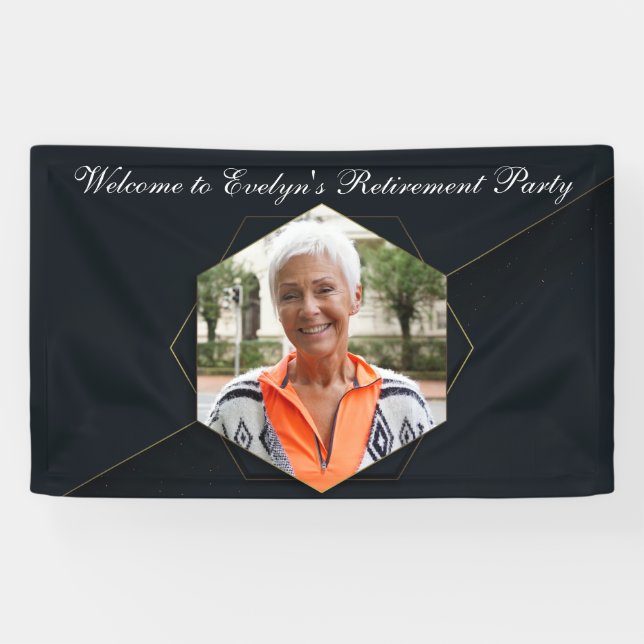 Chic Black Gold Custom Retirement Party Foto Banner (Horizontal)