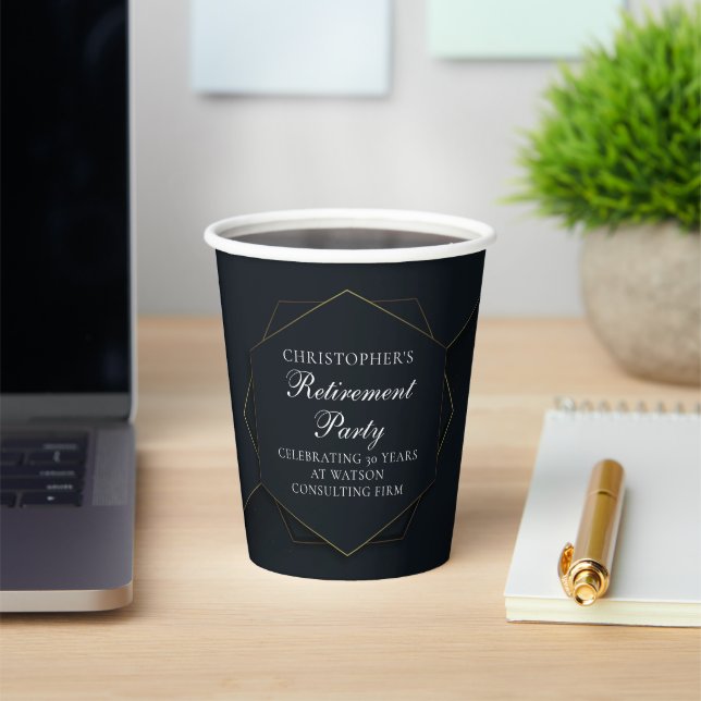 Chic Black Gold Custom Retirement Party Pappbecher (InSitu)