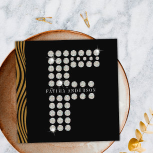 Chic Black Gold Diamond Initial F Monogram QR Code Quadratische Visitenkarte