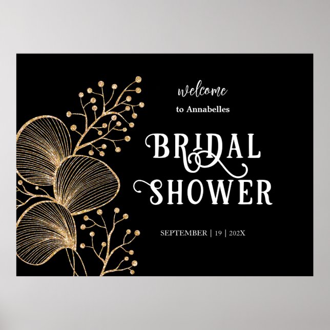 Chic Black & Gold Elegantes Script-Brautparty Poster (Vorne)