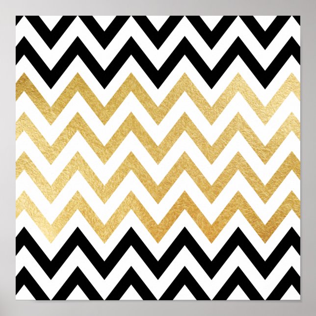 Chic black gold faux leaf chevron patterns poster (Vorne)