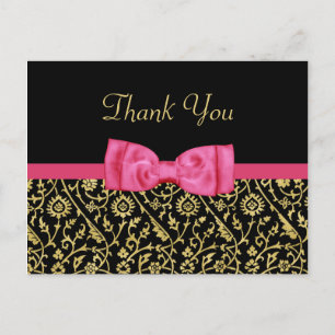 Chic Black Gold Floral Damask Pink Bogen Vielen Da Postkarte