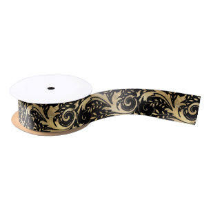Chic Black Gold Floral Scroll Modernes Design Satinband