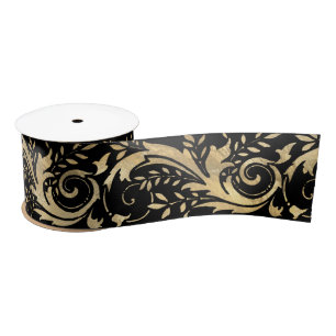 Chic Black Gold Floral Scroll Modernes Design Satinband