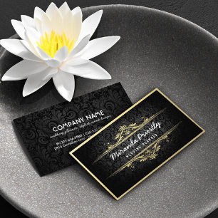 Chic Black Gold Foil Flora Damask Hochzeitsplaner Visitenkarte