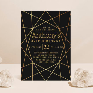 Chic Black & Gold Foil Geometric Muster Geburtstag Einladung