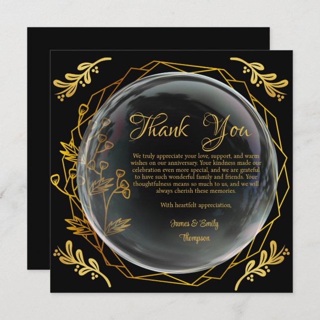 Chic Black & Gold Foren zum Hochzeitsfeiern Dankeskarte (Vorne/Hinten)