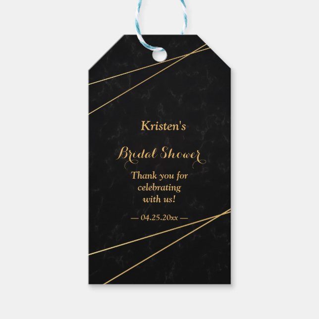 Chic Black & Gold Geometric Frame Brautparty Geschenkanhänger (Vorderseite)