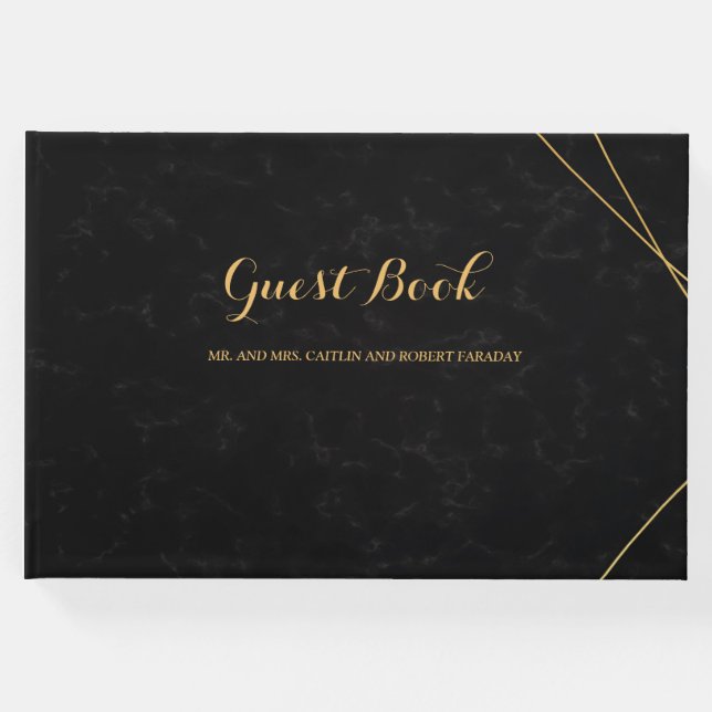 Chic Black & Gold Geometric Frame Gast Gästebuch (Vorderseite)