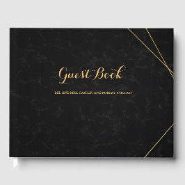 Chic Black & Gold Geometric Frame Gast Gästebuch
