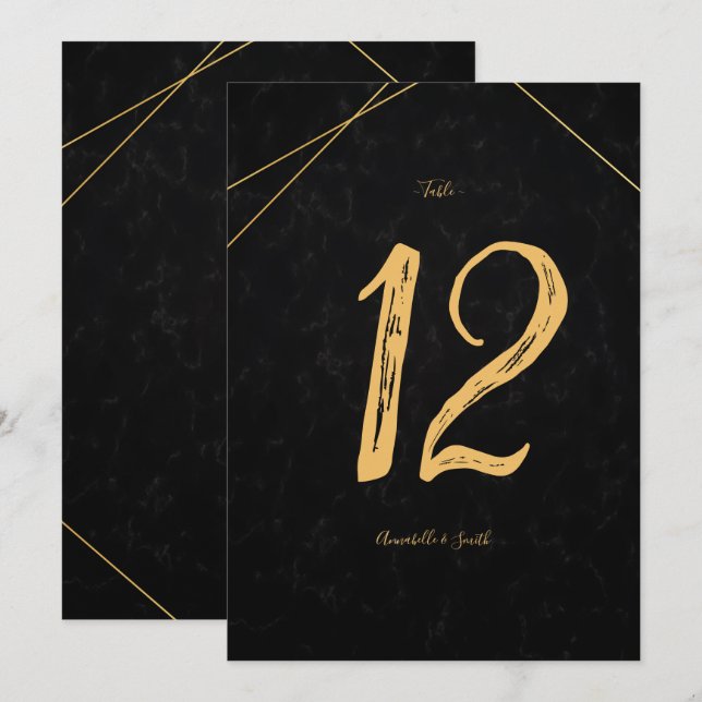 Chic Black & Gold Geometric Frame Tischnummer (Vorne/Hinten)