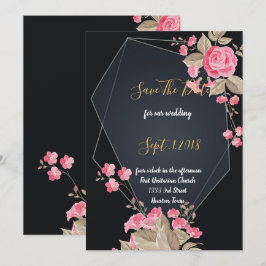 Chic Black & Gold Geometric Rahmen Save the Date Einladung