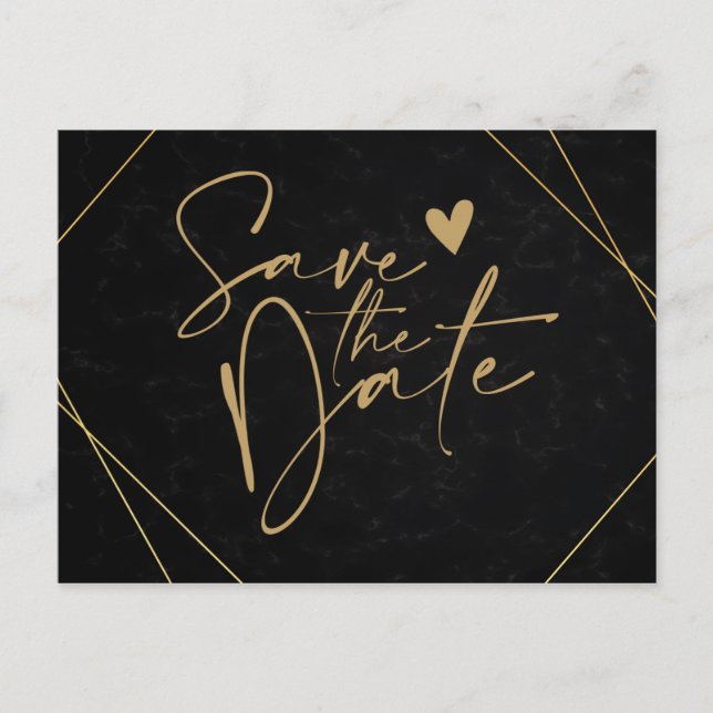 Chic Black & Gold Geometric Rahmen Save the Date P Postkarte (Vorderseite)