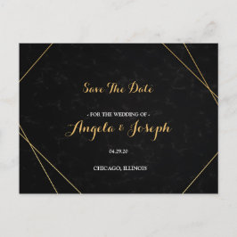 Chic Black & Gold Geometric Rahmen Save the Date Postkarte