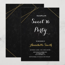 Chic Black & Gold Geometric Rahmen süß 16 Einladung