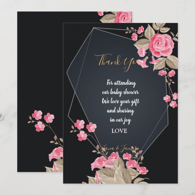 Chic Black & Gold Geometric Rahmen vielen Dank Einladung (Vorne/Hinten)