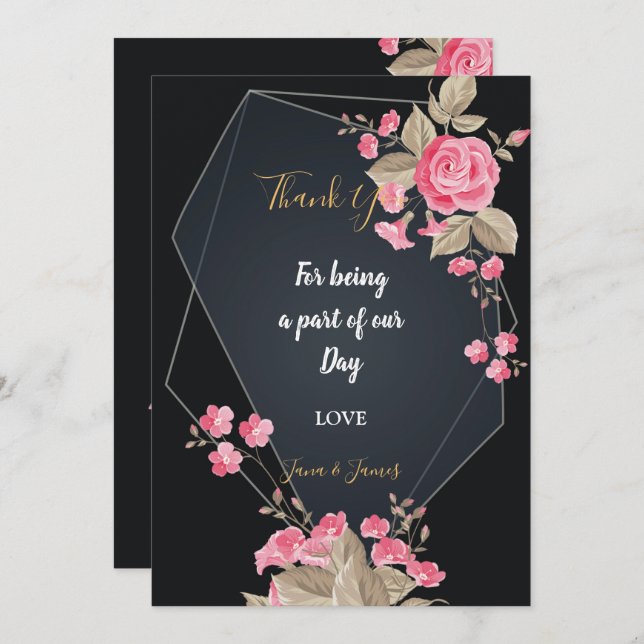 Chic Black & Gold Geometric Rahmen vielen Dank Einladung (Vorne/Hinten)