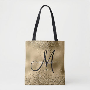 Chic Black Gold Glitzer Monogram Name