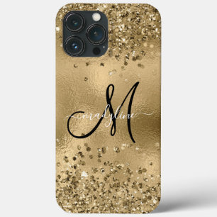 Chic Black Gold Glitzer Monogram Name Case-Mate iPhone Hülle