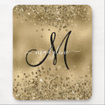 Chic Black Gold Glitzer Monogram Name Mousepad<br><div class="desc">Chic Black Gold Glitzer Monogram Name</div>