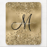 Chic Black Gold Glitzer Monogram Name Mousepad<br><div class="desc">Chic Black Gold Glitzer Monogram Name</div>