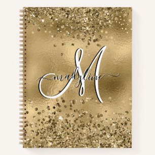Chic Black Gold Glitzer Monogram Name Notizbuch