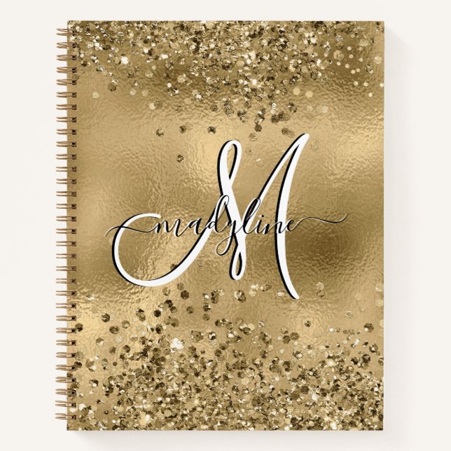 Chic Black Gold Glitzer Monogram Name Notizbuch (Vorderseite)