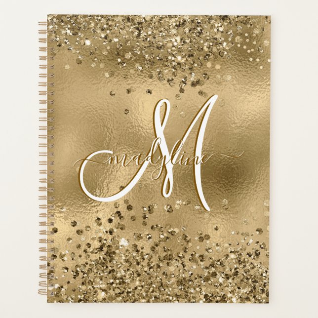Chic Black Gold Glitzer Monogram Name Plane Planer (Vorderseite)