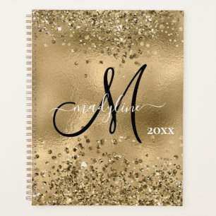 Chic Black Gold Glitzer Monogram Name Plane Planer