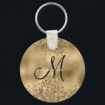 Chic Black Gold Glitzer Monogram Name Schlüsselanhänger<br><div class="desc">Chic Black Gold Glitzer Monogram Name</div>
