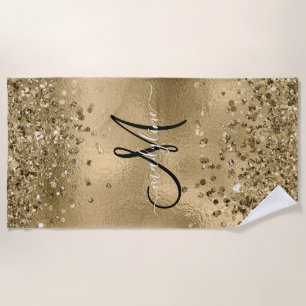 Chic Black Gold Glitzer Monogram Name Strandtuch