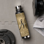 Chic Black Gold Glitzer Monogram Name Trinkflasche<br><div class="desc">Chic Black Gold Glitzer Monogram Name</div>